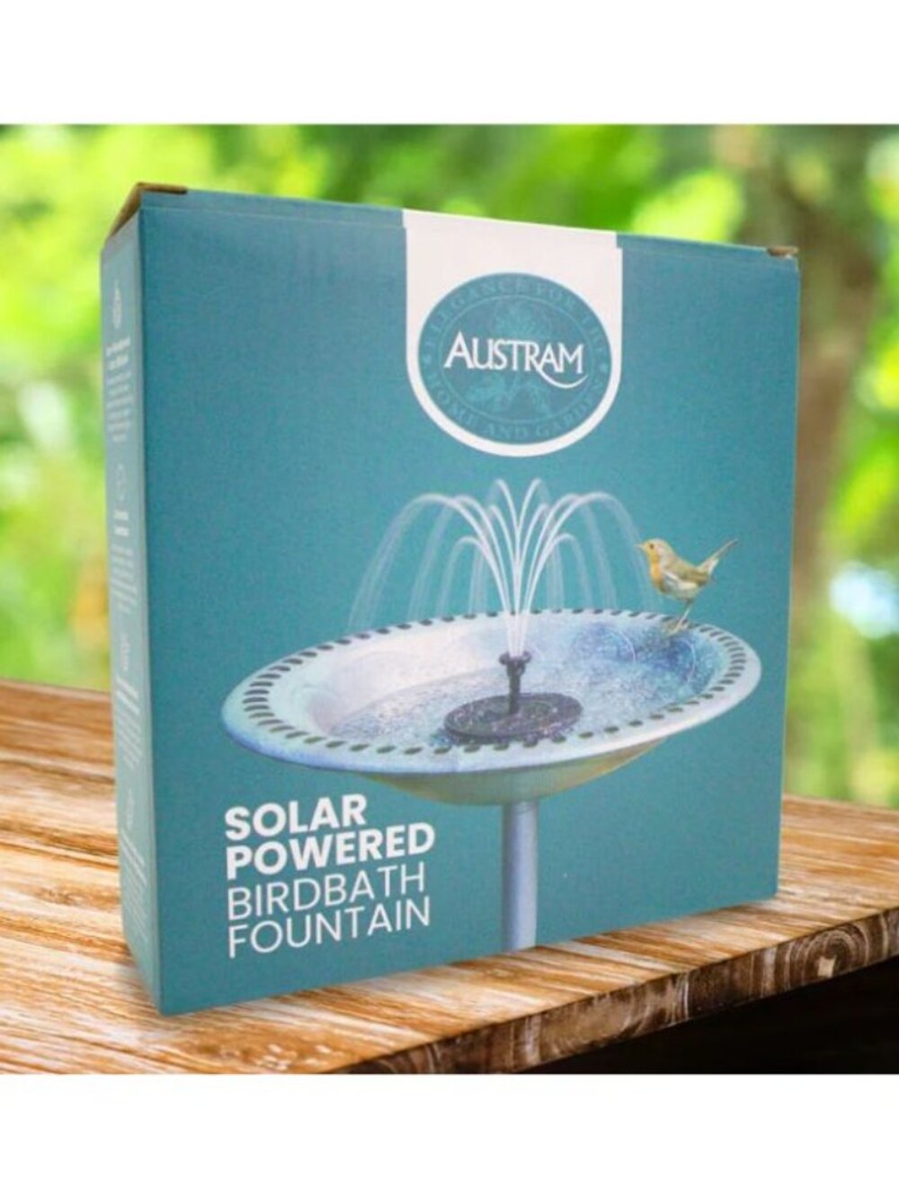 NIB AUSTAM SOLAR POWERED BIRDBATH FOUNTAIN NEW $48